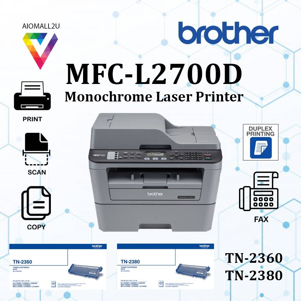 BROTHER MFCL2700D Laser Printer (Black, Duplex, Fax, Print, Scan, Copy)