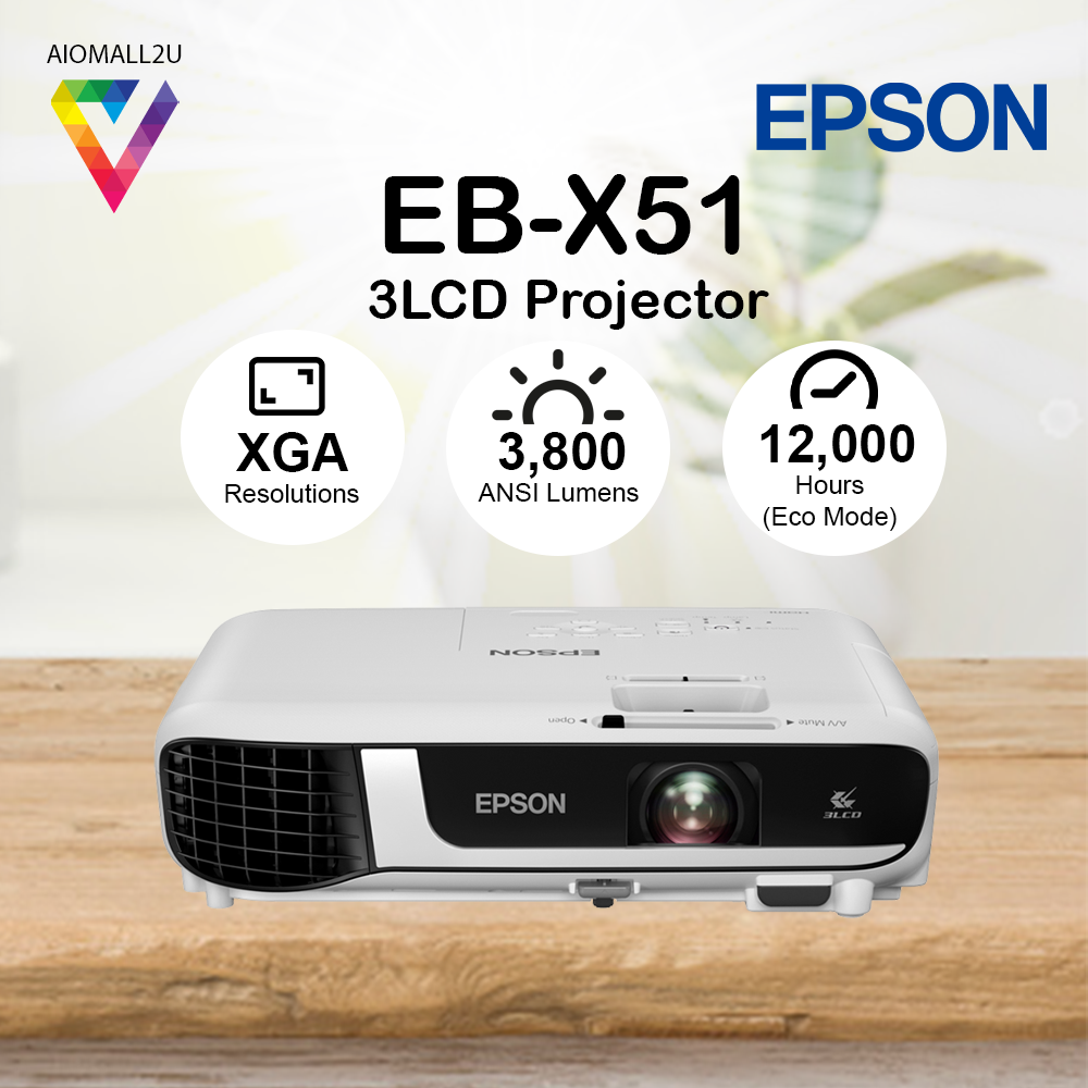 EPSON EB-X51 XGA 3LCD Projector (XGA,3800LM,6Khr,2Y)